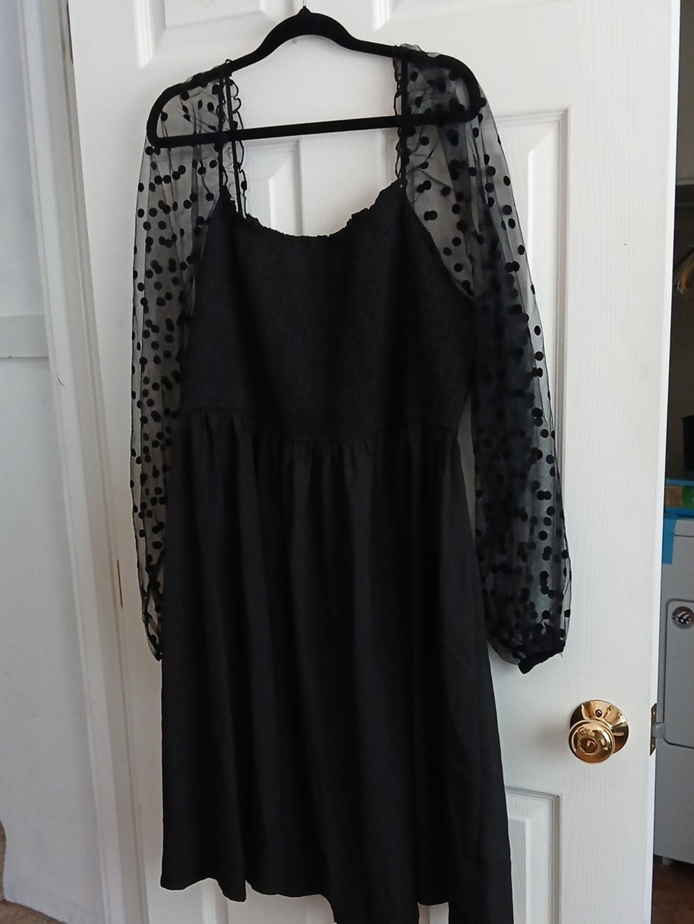 Black Polka Dot Mesh Sleeve Dress - Women